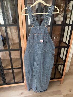 Vintage round house overalls striped bib denim  pinstripes utility work painter